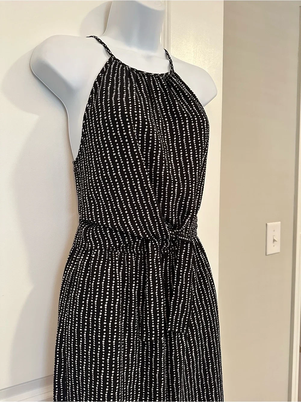 Speechless Cropped Leg Black Halter Jumpsuit with White Polka Dots Size Small